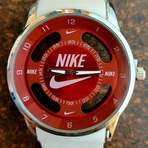 Nike Watch Hollow Analog Sports Silicone Band White Band Red Face Adult Men's